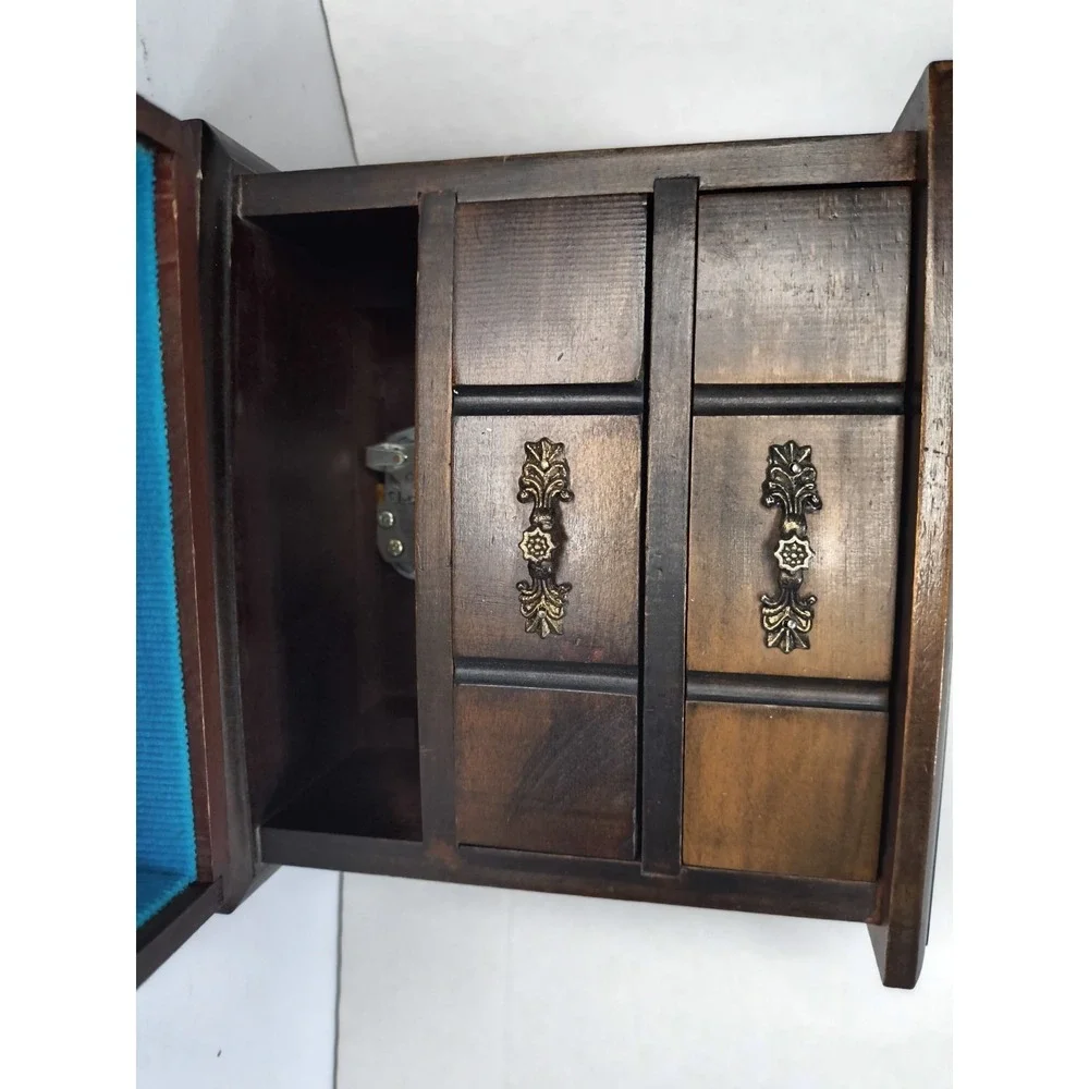 VTG 70s Mele Wooden Music Jewelry Box - 3 Drawer 7.5x8